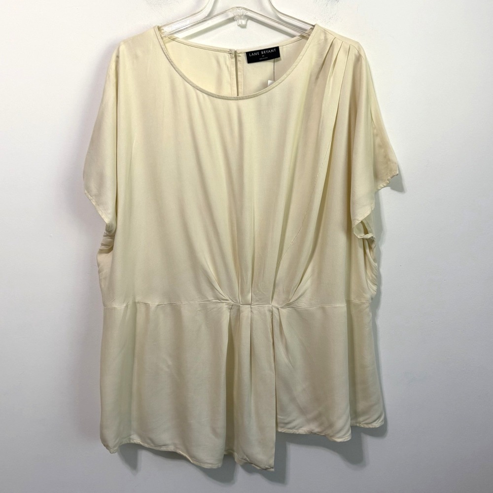 Lane Bryant Peplum Top 22 Plus Classic Crew Neck Rayon Cap Slv Draped Pleat NEW